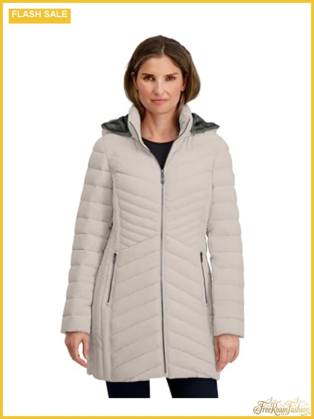 Stretch Puffer Jacket Wind & Water Resistant Faux Fur Hood Winter Coat